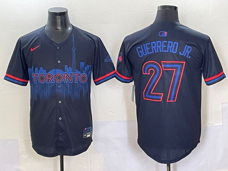 Men 2025 Toronto Blue Jays #27 Guerrero jr Black Joint Name Nike MLB Jersey style 1